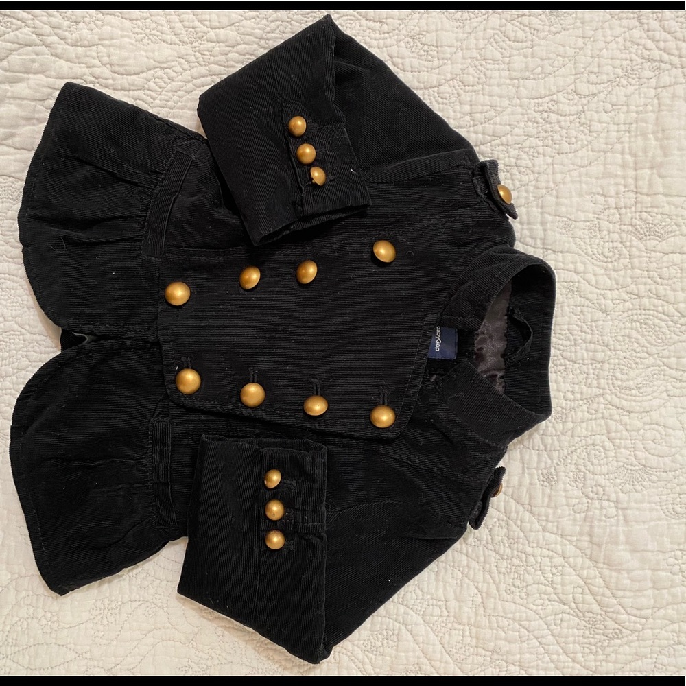 Black corduroy jacket with brass buttons